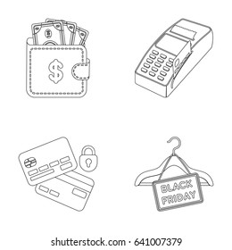 Purse, money, touch, hanger and other equipment. E commerce set collection icons in outline style vector symbol stock illustration web.