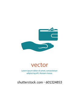 Purse with money, vector icon