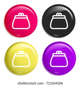 Purse multi color glossy badge icon set. Realistic shiny badge icon or logo mockup