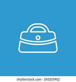 purse outline icon, isolated, white on the blue background. Exclusive Symbols 