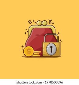 Purse with Padlock and Gold Coins Vector. Bussiness and Finance Design Concept.