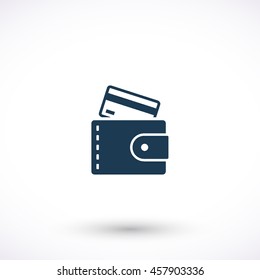 Purse with plastic card vector icon. Graphic symbol for web design, logo. Isolated sign on a white background.