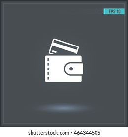 Purse with plastic card. Vector icon.