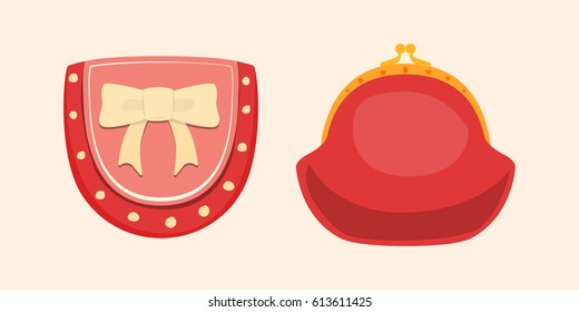 Purse red wallet with money vector ico for shopping buy business financial payment bag and accessory object trendy cash wealth vector illustration.