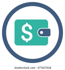 Purse rounded icon. Vector illustration style is flat iconic bicolor symbol, cobalt and cyan colors, white background.