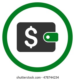 Purse rounded icon. Vector illustration style is flat iconic bicolor symbol, green and gray colors, white background.