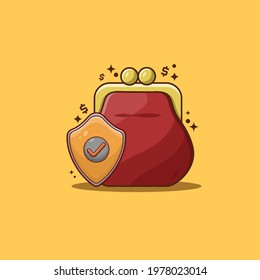 Purse with Shield Protection Vector Illustration.