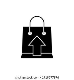 Purse shopping icon, Shopping bag with up arrow symbol icon in solid black flat shape glyph icon, isolated on white background 