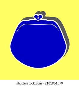 Purse sign illustration. Blue Icon with white stroke in 3d at yellow Background. Illustration.