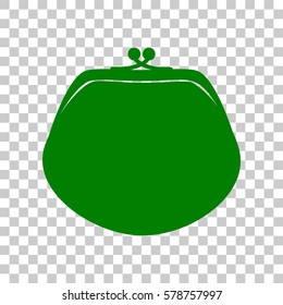 Purse sign illustration. Dark green icon on transparent background.