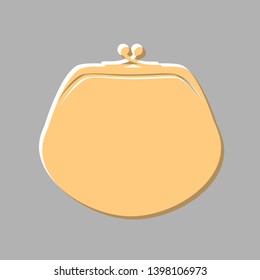 Purse sign illustration. Emboss effect with light orange icon on gray background.