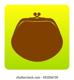 Purse sign illustration. Vector. Brown icon at green-yellow gradient square with rounded corners on white background. Isolated.