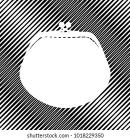 Purse sign illustration. Vector. Icon. Hole in moire background.