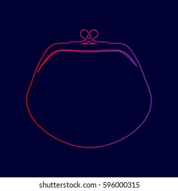 Purse sign illustration. Vector. Line icon with gradient from red to violet colors on dark blue background.