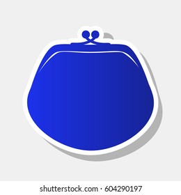 Purse sign illustration. Vector. New year bluish icon with outside stroke and gray shadow on light gray background.