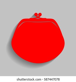 Purse sign illustration. Vector. Red icon with soft shadow on gray background.