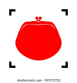 Purse sign illustration. Vector. Red icon inside black focus corners on white background. Isolated.