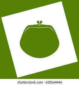 Purse sign illustration. Vector. White icon obtained as a result of subtraction rotated square and path. Avocado background.