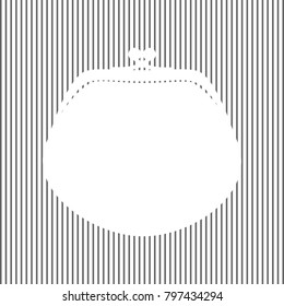 Purse sign illustration. Vector. White icon on grayish striped background. Optical illusion.