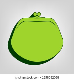 Purse sign illustration. Vector. Yellow green solid icon with dark green external body at light colored background.