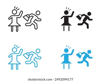 Purse snatcher icon black and white vector outline sign