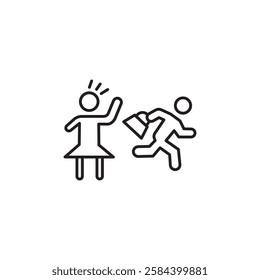 Purse snatcher icon black and white vector outline sign