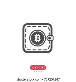 Purse vector icon, bitcoin symbol.