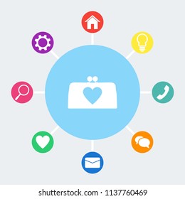 Purse vector icon. Bonus icons: house, light bulb, phone, speech bubble, email, heart, magnifying glass, settings.