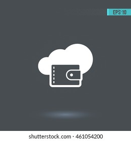 Purse vector icon. Cloud pictogram. Graphic symbol for web design, logo. White glyph on a gray background. Isolated sign.