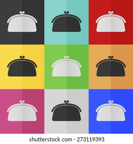 Purse vector icon - colored set. Flat design