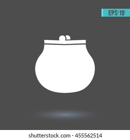 Purse vector icon. Graphic symbol for web design, logo. White glyph on a gray background. Isolated sign.