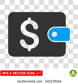 Purse vector icon. Image style is a flat blue and gray icon symbol.