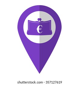 Purse - vector icon;  violet map pointer