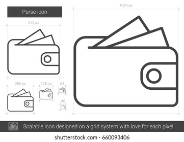 Purse vector line icon isolated on white background. Purse line icon for infographic, website or app. Scalable icon designed on a grid system.