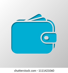 Purse, wallet, money icon. Paper design. Cutted symbol with shadow