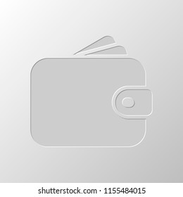 Purse, wallet, money icon. Paper design. Cutted symbol. Pitted style