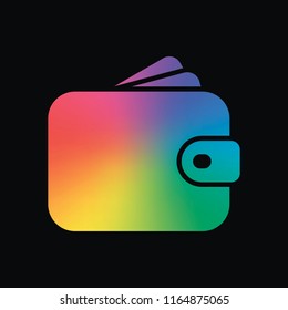 Purse, wallet, money icon. Rainbow color and dark background