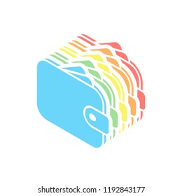 Purse, wallet, money icon. Stack of colorful isometric icons on white background