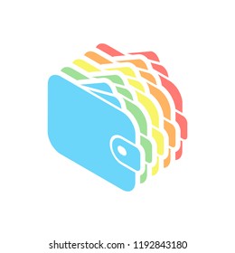 Purse, wallet, money icon. Stack of colorful isometric icons on white background