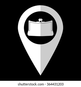 Purse - white vector icon;  map pointer