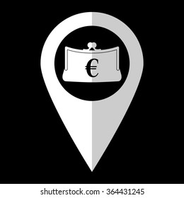 Purse - white vector icon;  map pointer