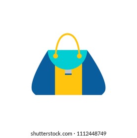 Purse woman bag with handle, modern sack model of triangular shape, with clip fastener vector illustration isolated on white, women handbag icon