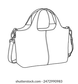 Bolsos y bolsos para las mujeres Cartera de hombro cruzada Bolso de mano suave Satchel Top Handle Line art, ilustración de garabato de Vector contorno varias vistas, aislado sobre fondo blanco