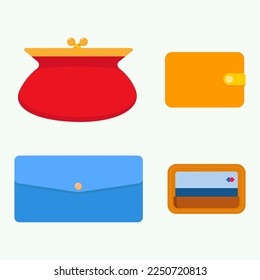 Purses and wallet set.  Pocket sized holder for credit cards. Vector illustration.