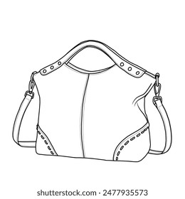 Purses for Women Satchel Bag, Top Handle Cross body Bag Hobo Handbags Line art, outline vector doodle illustration front view, isolated on white background