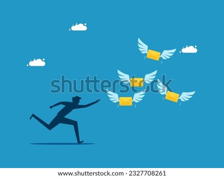Pursue information. man chasing after a letter that flew away