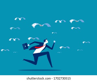 Pursue the migration of money. Business finance and economy concept, Flat cartoon vector design.