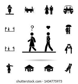 Pursue your beloved icon. Universal set of people in love for website design and development, app development