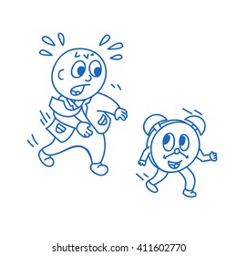 pursuit of time. businessman running for time. man chasing time. Clock running away from a man. time management