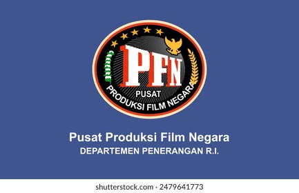 El logo de Pusat Produksi Film negara se traduce como "el centro estatal de compañías cinematográficas del Departamento de Información de la República de Indonesia", logo de los años 80